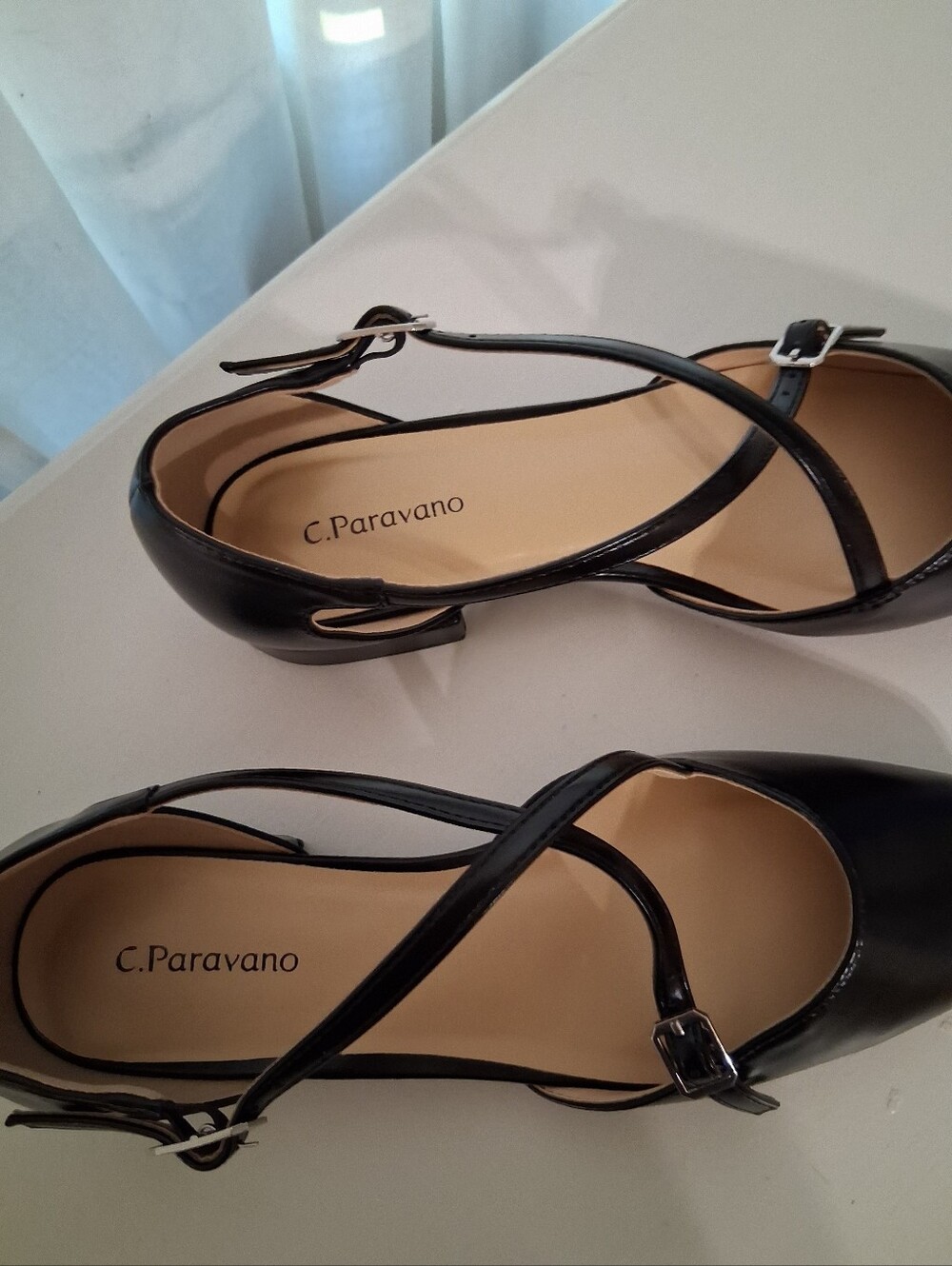 C.Paravano Black Cross-Strap Low Block Heel Flats for Women Retails $148 - Picture 2 of 9